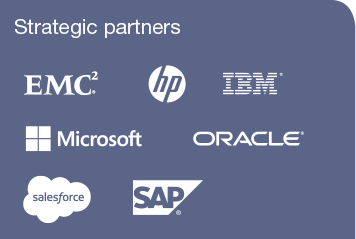 Strategic partners: EMC2 ,HP, IBM, Microsoft, Oracle, Salesforce, SAP