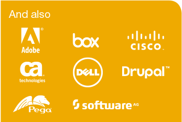 And also... Adobe, Box, Cisco, CA technologies, Dell, Drupal, Pega, Software AG, etc.